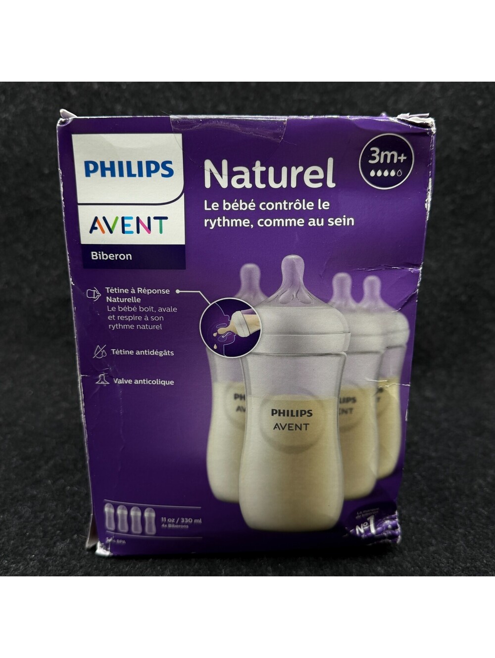 Philips Avent Natural Baby Bottles with Fast Flow Nipples - 4-Pack 11oz 3m+